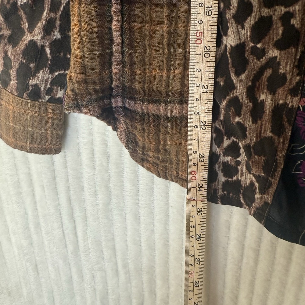JOHNNY WAS Workshop Plaid Mix Floral Leopard Button Up Shirt Size XS Cotton Silk - Picture 6 of 10